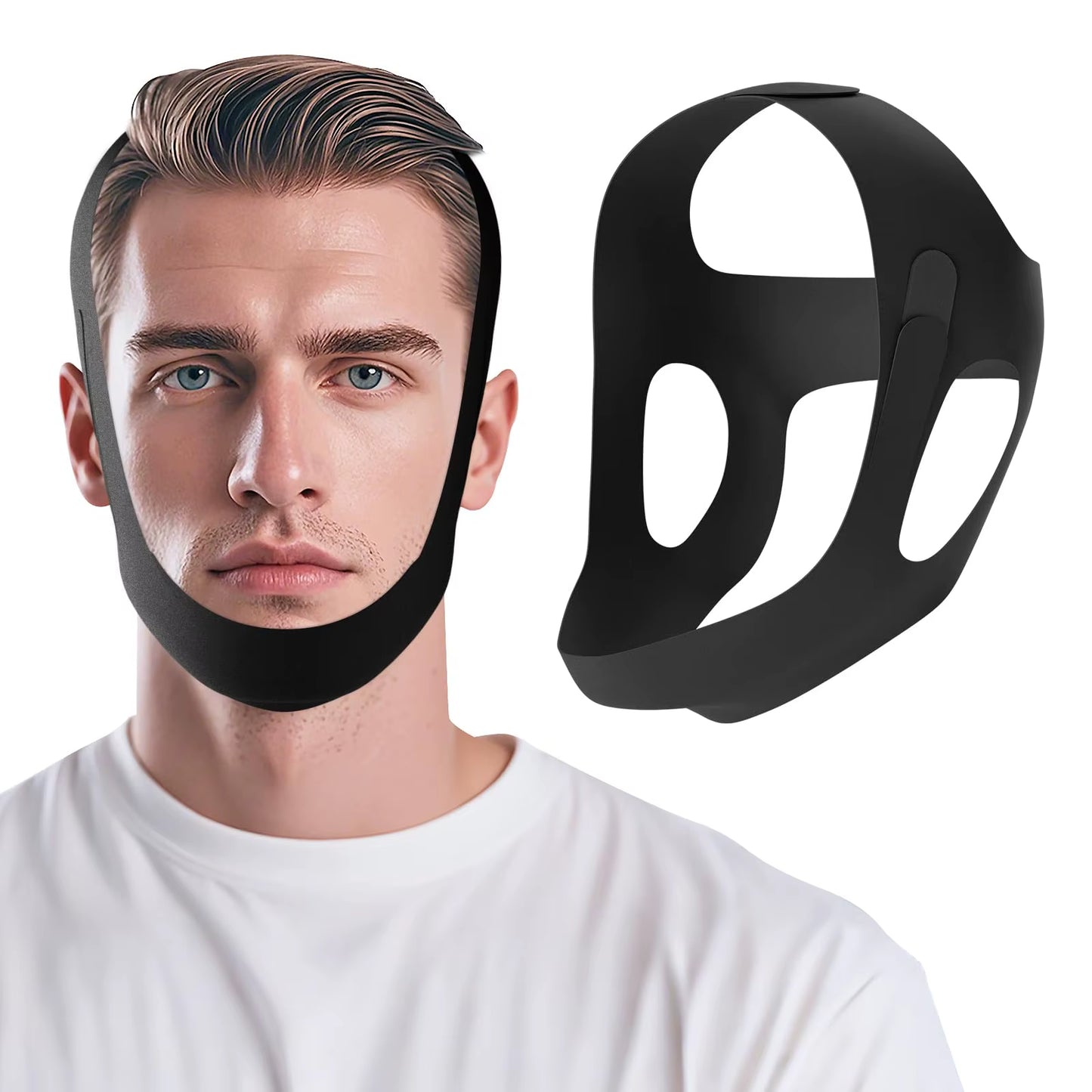 Chin Strap for Sleeping Comfortable Stop Snoring Solution, Adjustable anti Snoring Devices Breathable and Reusable, Black, M
