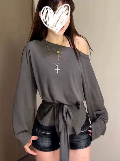 Slim Fit Long Sve T-Irt Summer Lightweight See Tough Belted Loose Design Moisture Ng Color Commute Sle