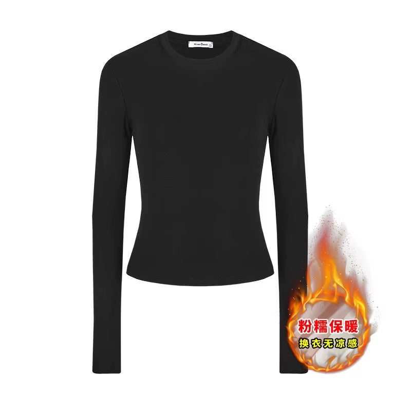 Slim Fit Long Sleeve T-Shirt Women'S Basic Style 2025 Autumn Season Versatile Korean Style Trendy Base Layer Top