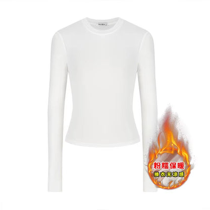 Slim Fit Long Sleeve T-Shirt Women'S Basic Style 2025 Autumn Season Versatile Korean Style Trendy Base Layer Top