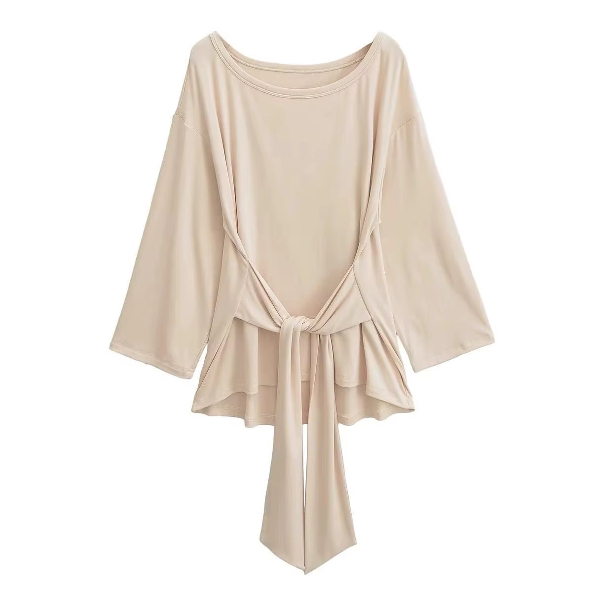Slim Fit Long Sve T-Irt Summer Lightweight See Tough Belted Loose Design Moisture Ng Color Commute Sle