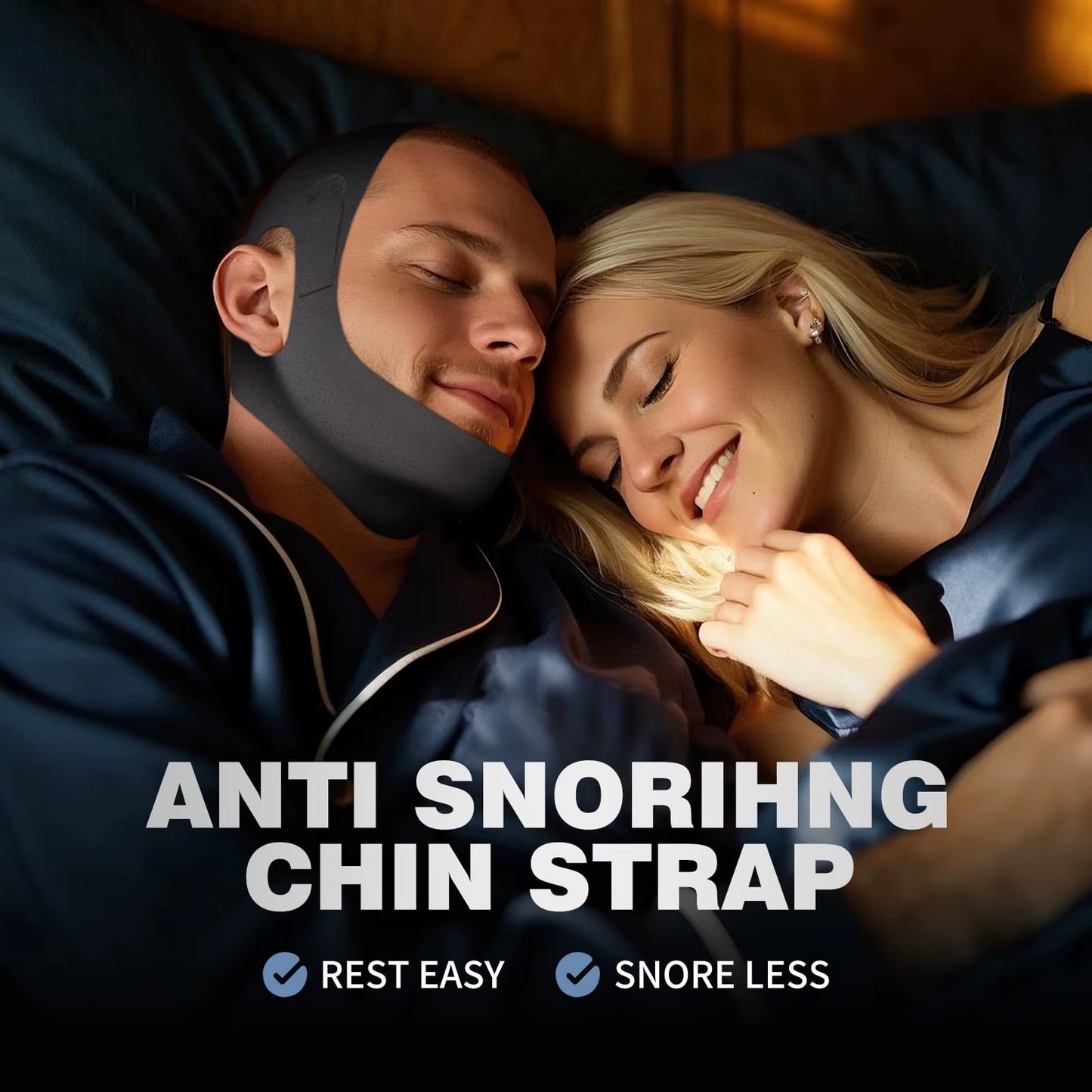 Chin Strap for Sleeping Comfortable Stop Snoring Solution, Adjustable anti Snoring Devices Breathable and Reusable, Black, M