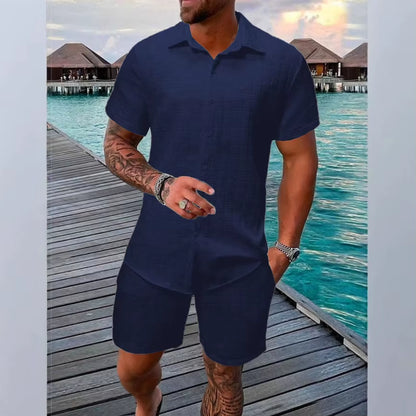 2025 Men'S New Summer Short-Sleeved Suit Lapel Fashion Casual Beach Striped Plaid Suit