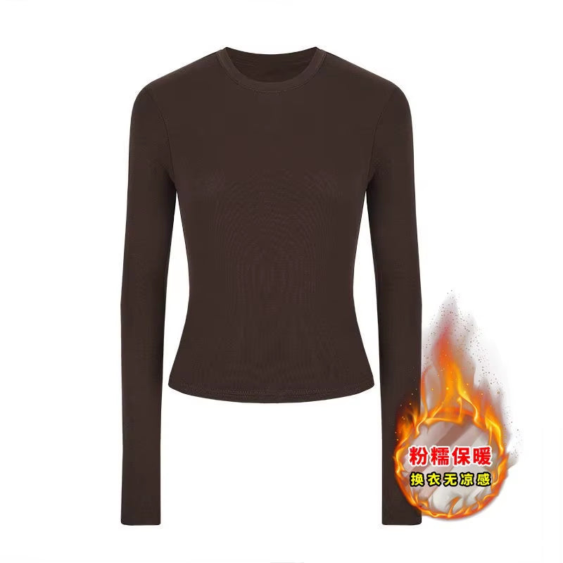 Slim Fit Long Sleeve T-Shirt Women'S Basic Style 2025 Autumn Season Versatile Korean Style Trendy Base Layer Top