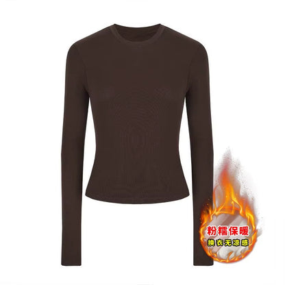 Slim Fit Long Sleeve T-Shirt Women'S Basic Style 2025 Autumn Season Versatile Korean Style Trendy Base Layer Top
