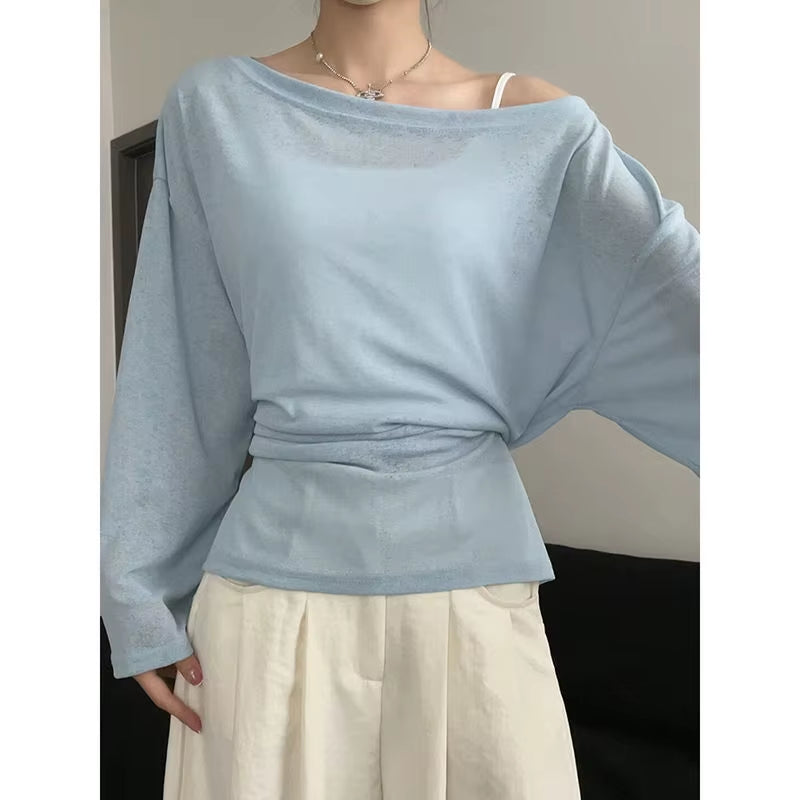 Slim Fit Long Sve T-Irt Summer Lightweight See Tough Belted Loose Design Moisture Ng Color Commute Sle