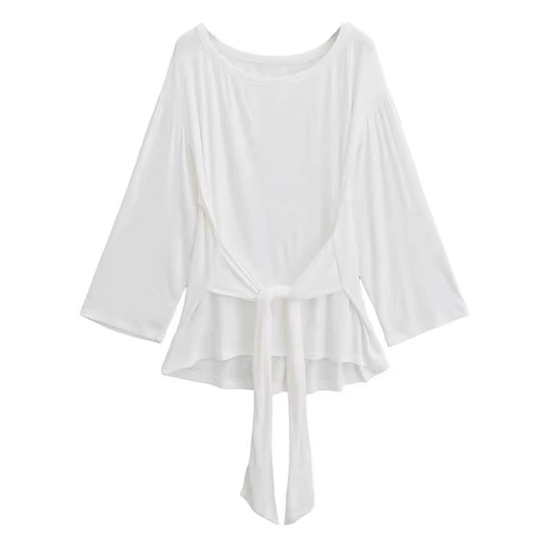 Slim Fit Long Sve T-Irt Summer Lightweight See Tough Belted Loose Design Moisture Ng Color Commute Sle