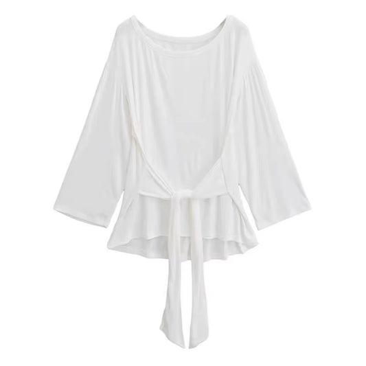 Slim Fit Long Sve T-Irt Summer Lightweight See Tough Belted Loose Design Moisture Ng Color Commute Sle