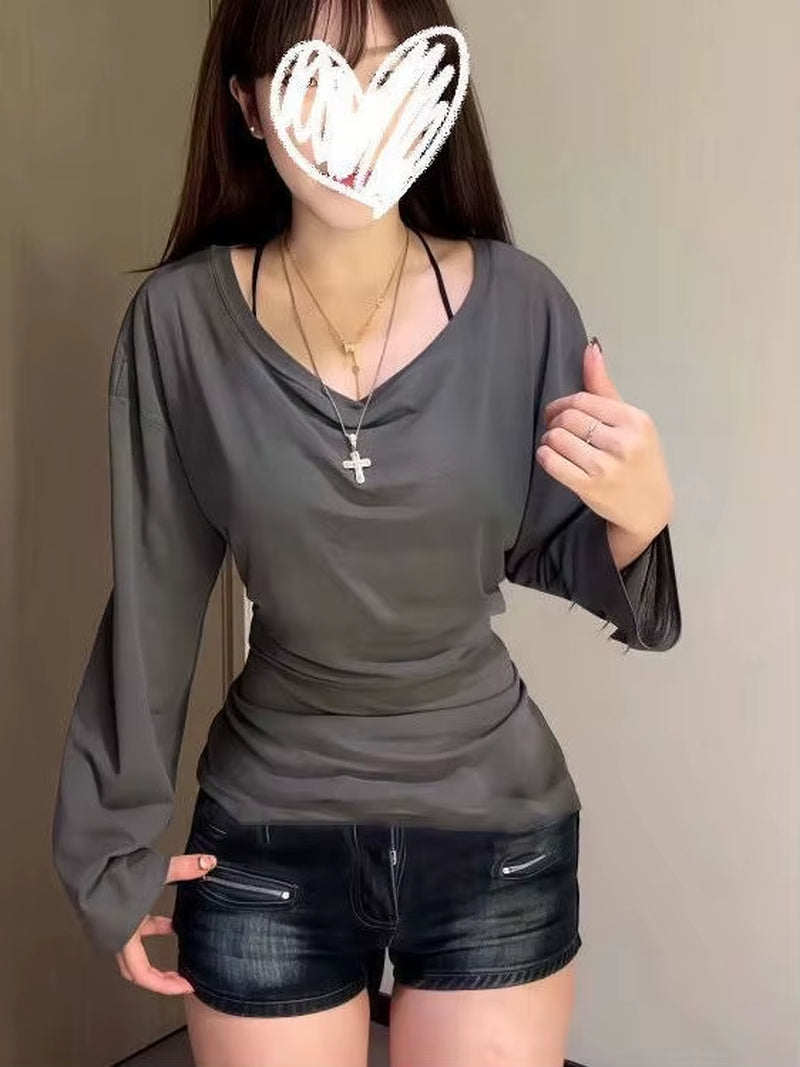 Slim Fit Long Sve T-Irt Summer Lightweight See Tough Belted Loose Design Moisture Ng Color Commute Sle