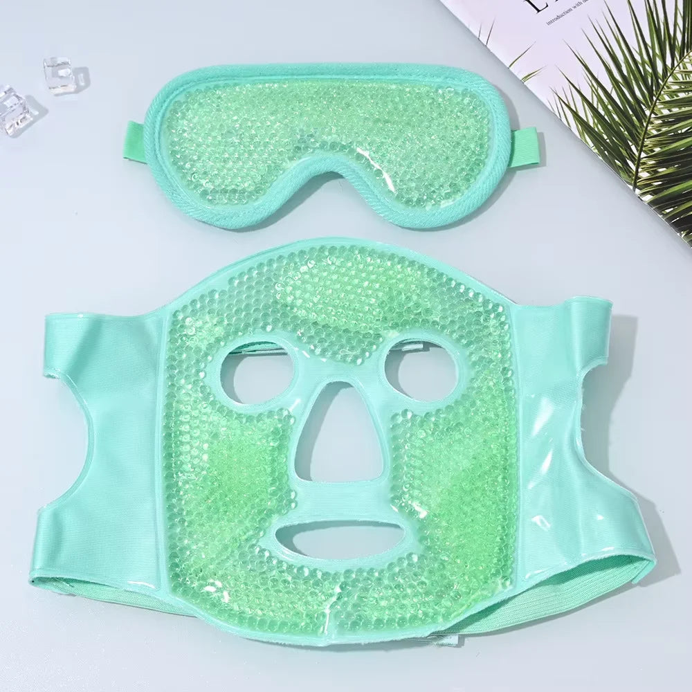 New SPA Ice Cold and Hot Heat Full Face Eye Mask Sleeping Ice Pack Reduce Face Puff Dark Circles Gel Beads Compress for Woman