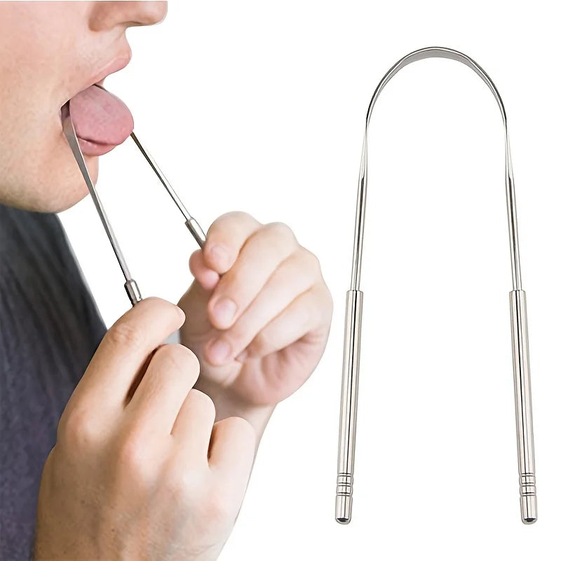 Stainless Steel Tongue Scraper Set with Portable Case Odorless, Oral Care Tool for Fresh Breath Tongue Cleaning Plate