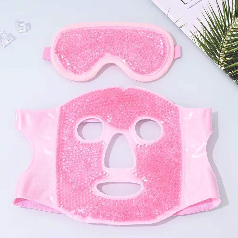 New SPA Ice Cold and Hot Heat Full Face Eye Mask Sleeping Ice Pack Reduce Face Puff Dark Circles Gel Beads Compress for Woman