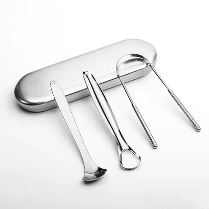Stainless Steel Tongue Scraper Set with Portable Case Odorless, Oral Care Tool for Fresh Breath Tongue Cleaning Plate