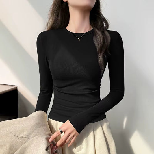 Slim Fit Long Sleeve T-Shirt Women'S Basic Style 2025 Autumn Season Versatile Korean Style Trendy Base Layer Top