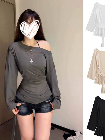 Slim Fit Long Sve T-Irt Summer Lightweight See Tough Belted Loose Design Moisture Ng Color Commute Sle