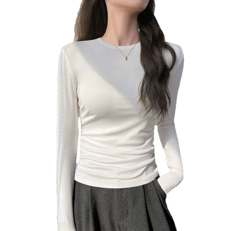 Slim Fit Long Sleeve T-Shirt Women'S Basic Style 2025 Autumn Season Versatile Korean Style Trendy Base Layer Top